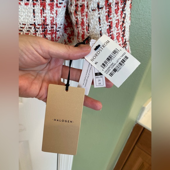 Halogen Open Front Plaid Letta Tweed Jacket/Blazer Ivory Coral SZ XL - Picture 7 of 10